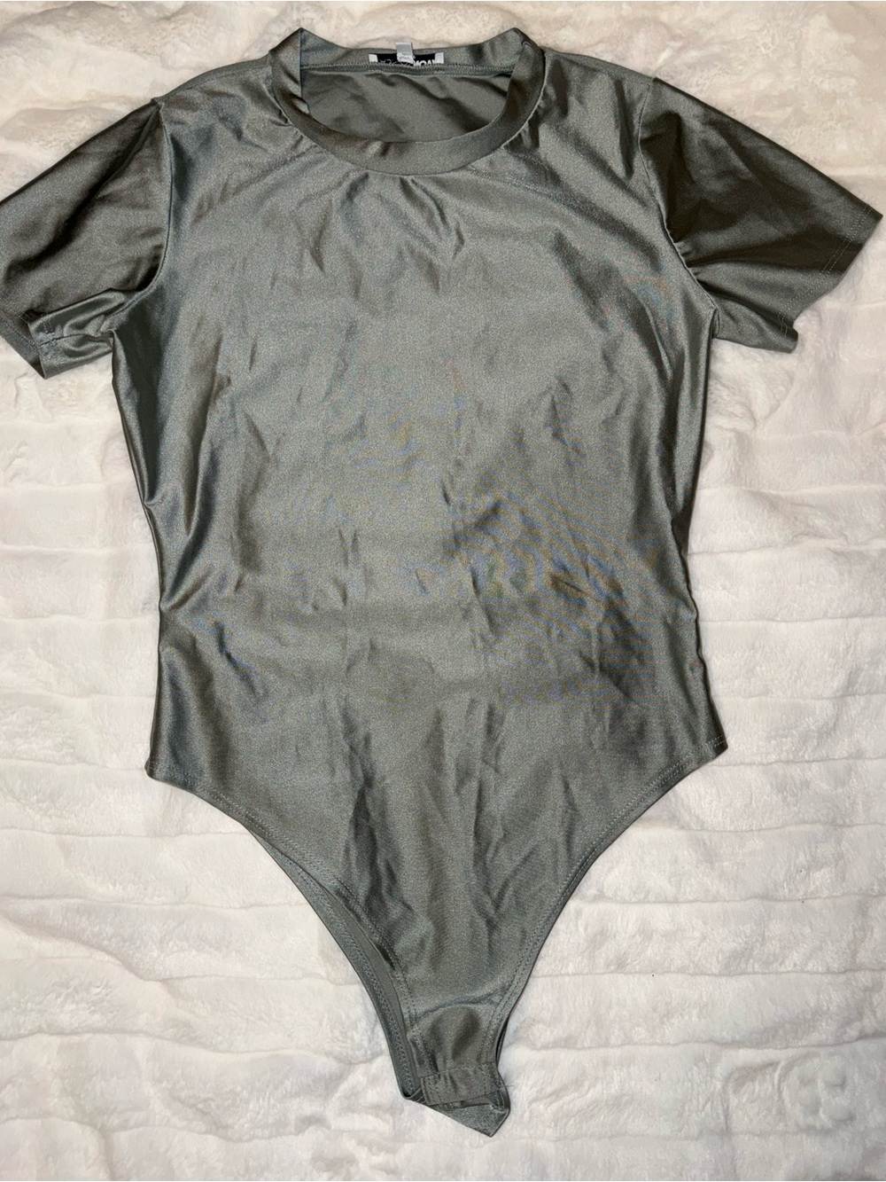 Women’s Metallic Gray Short-Sleeve One-Piece Bodysuit